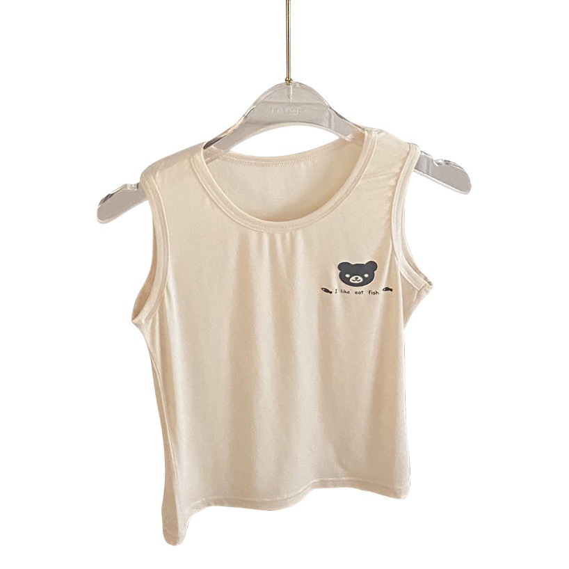 Chaleco modal para niños color sólido cuello redondo chaleco elástico transpirable absorción de humedad niños y niñas chaleco en forma de I verano para niños