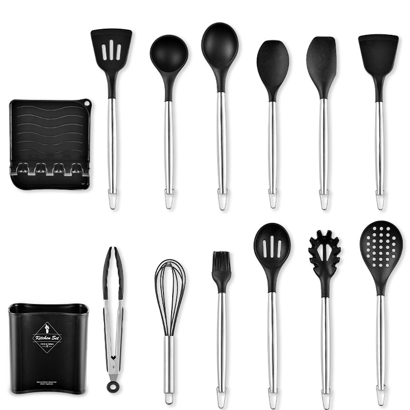 不锈钢管柄11件套烘培厨房工具 11件套硅胶厨具套装烹饪铲勺