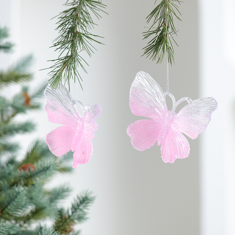 Buscando madera transfronteriza nuevo árbol de Navidad navideño polvo acrílico decoración decoración colgante transparente rosa
