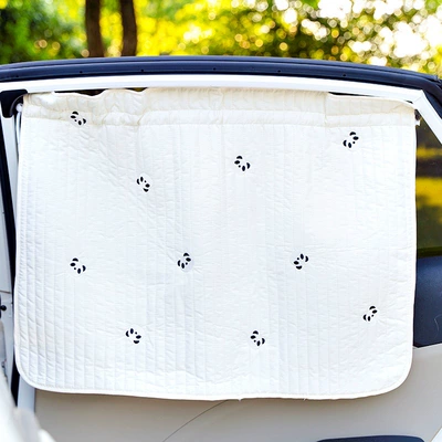 Ins car sun protection heat: Car curtains - panda-embroidered-quilted-hemming-curtain