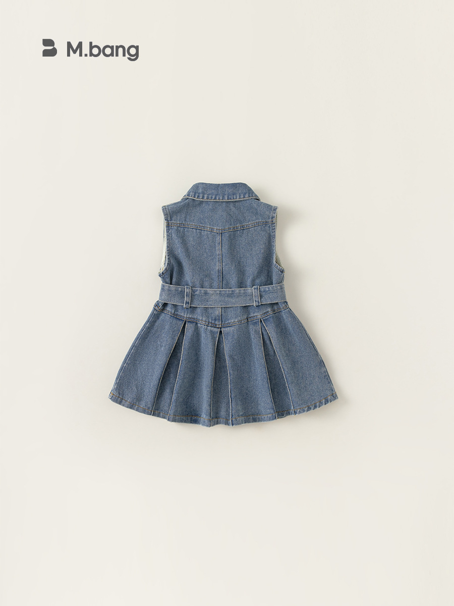 Babycity falda de mezclilla para niños vestido de solapa sin mangas para niñas coreanas falda de verano de estilo occidental XQ24172