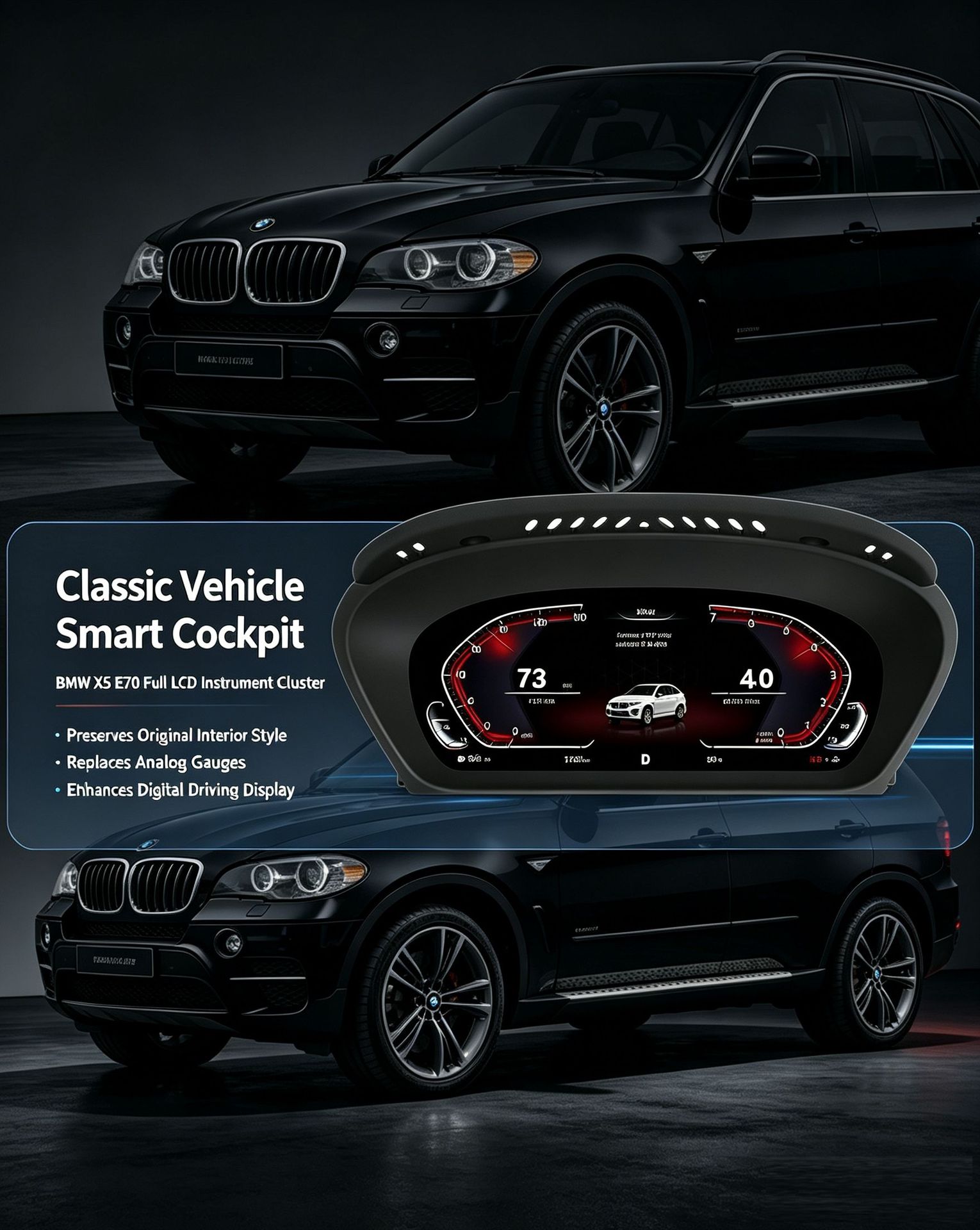 Suitable for Bmw E60/E70/E71, Old Bmw 5 Series, X5, X6, Modified and Upgraded Full Lcd Instrument Panel Virtual Cockpit