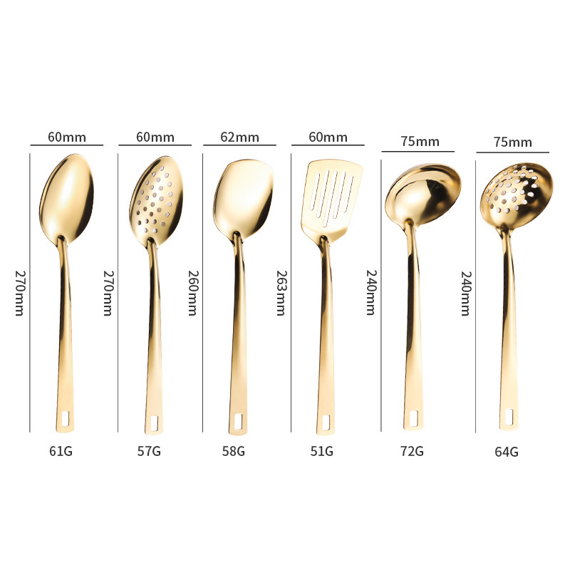 ステンレスキッチン用品6点セット、フライ用スパチュラ、フライ用スパチュラ、スープシェル、スープ排水、野菜スプーン排水、軽量ステンレスキッチン用品6点セット|undefined