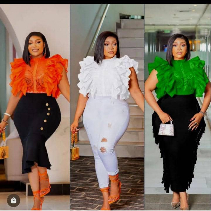 Summer New Style High-End French-Style Ruffled Lace-Up Hollow-Out Stand-Collar Lace Shirt for Women, Chic Trendy Top Summer New Style High-End French-Style Ruffled Lace-Up Hollow-Out Stand-Collar Lace Shirt for Women, Chic Trendy Top