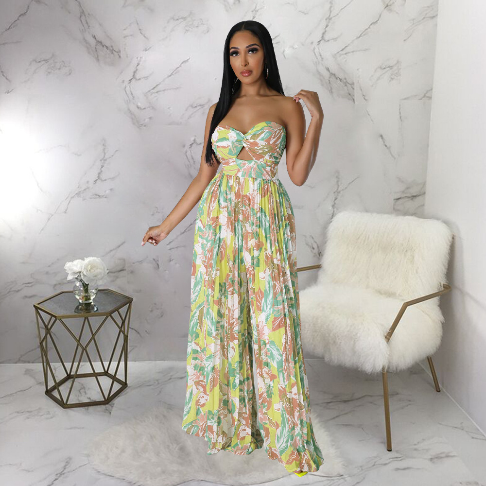 Women'S Gender Streetwear Style Backless, Printing, Backless Craft Women'S Daily Jumpsuit Streetwear Flower Full Length Printing Backless