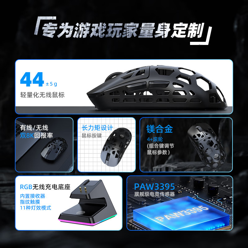 源メーカーL1中空マグネシウム合金軽量マウス、ワイヤレス・有線・Bluetooth三モード、コンピューターゲーム・オフィス専用|undefined
