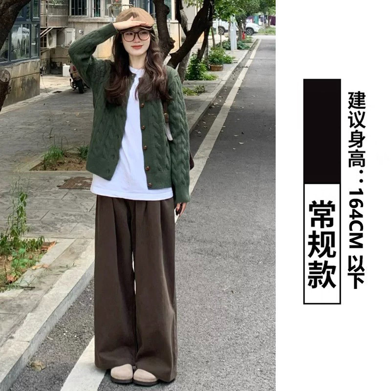 棕咖色雪尼尔阔腿裤女春秋2025新款高腰垂感秋冬直筒休闲加绒裤子|undefined
