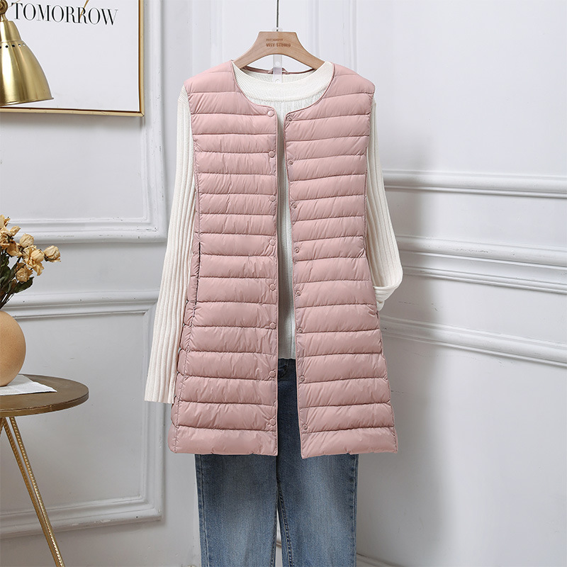 2025 Winter Pinghu Lightweight down Jacket Vest Women's Mid-Length Round Neck Liner Vest Convertible V-Neck