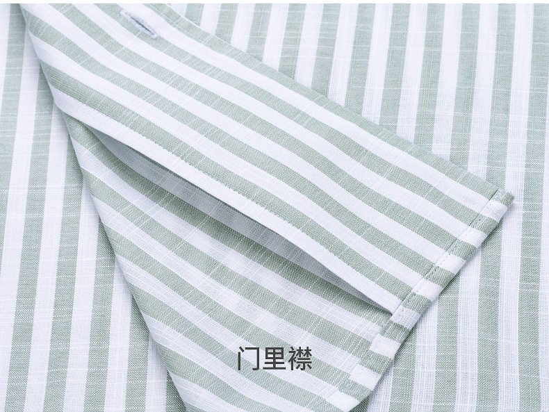 Áo sơ mi nam dài tay cổ một mảnh vải lanh giả Tencel chống nhăn form rộng — Cổ áo sọc mơ 09, Sọc xanh nhạt-một cổ áo 05 chi tiết 21