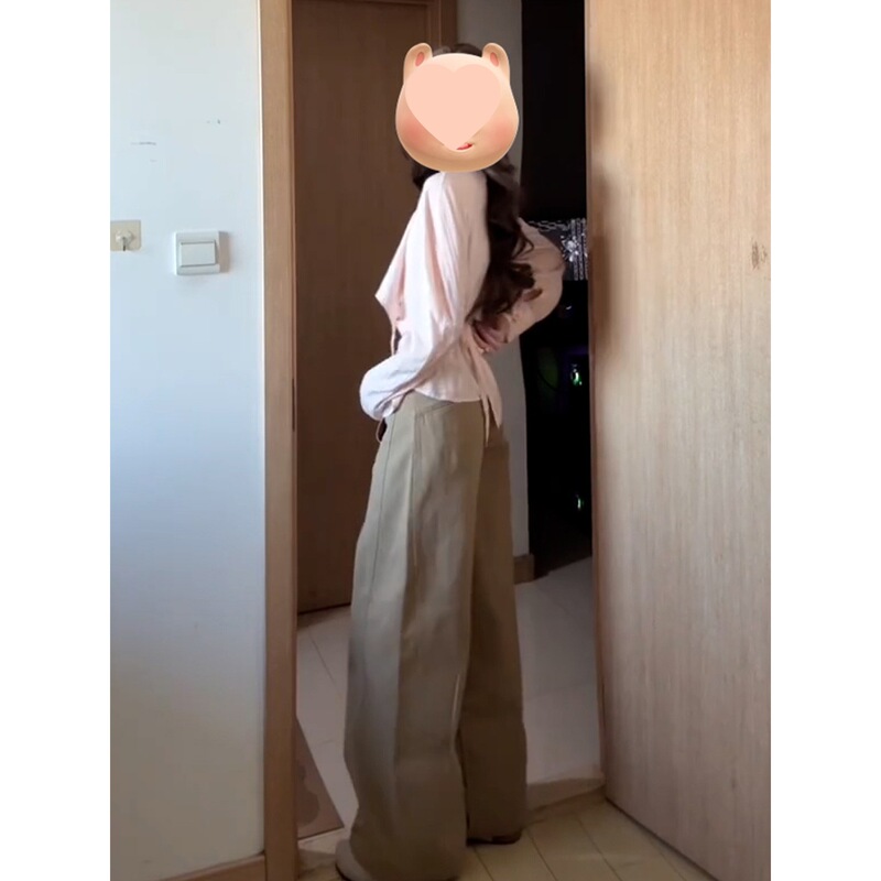 韩系慵懒交叉绑带粉色长袖衬衫女早秋新款小众设计感收腰显瘦上衣|undefined