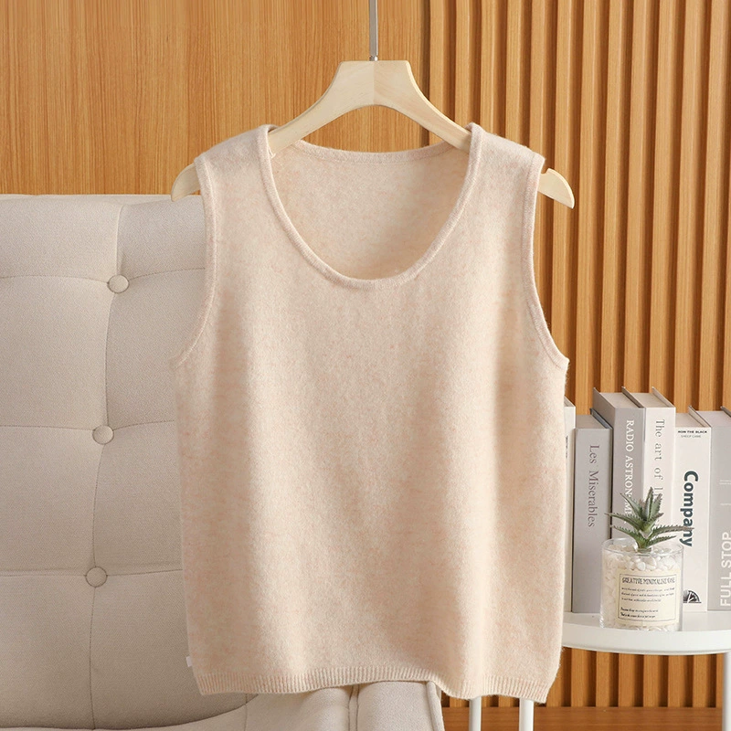 Осенний и зимний новый 100% чистый шерстяной трикотажный камзоловый жилет женский круглый воротник