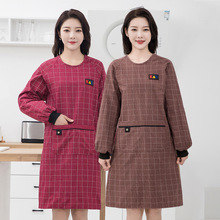 加厚棉布罩衣新款做饭长袖围裙家用厨房女时尚上班透气防污工作服