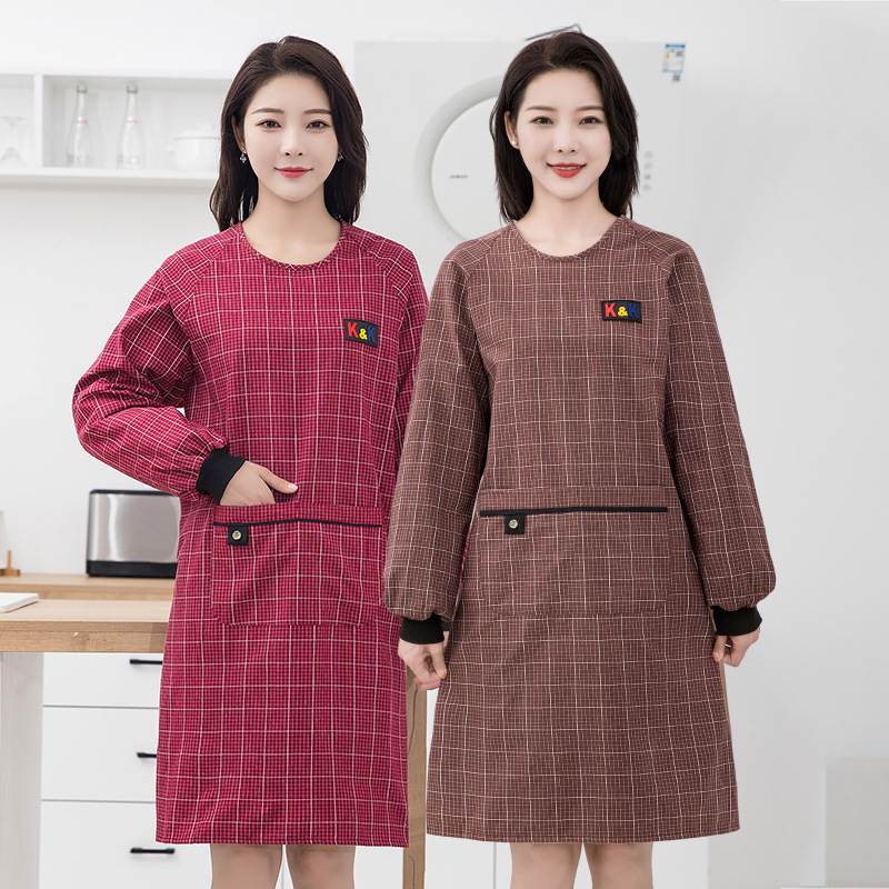 加厚棉布罩衣新款做饭长袖围裙家用厨房女时尚上班透气防污工作服