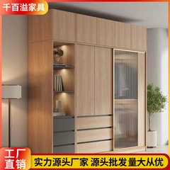 佛山工場卸売引き戸ワードローブホームベッドルームシンプルモダンな小さなアパート引き戸ログカラーワードローブ