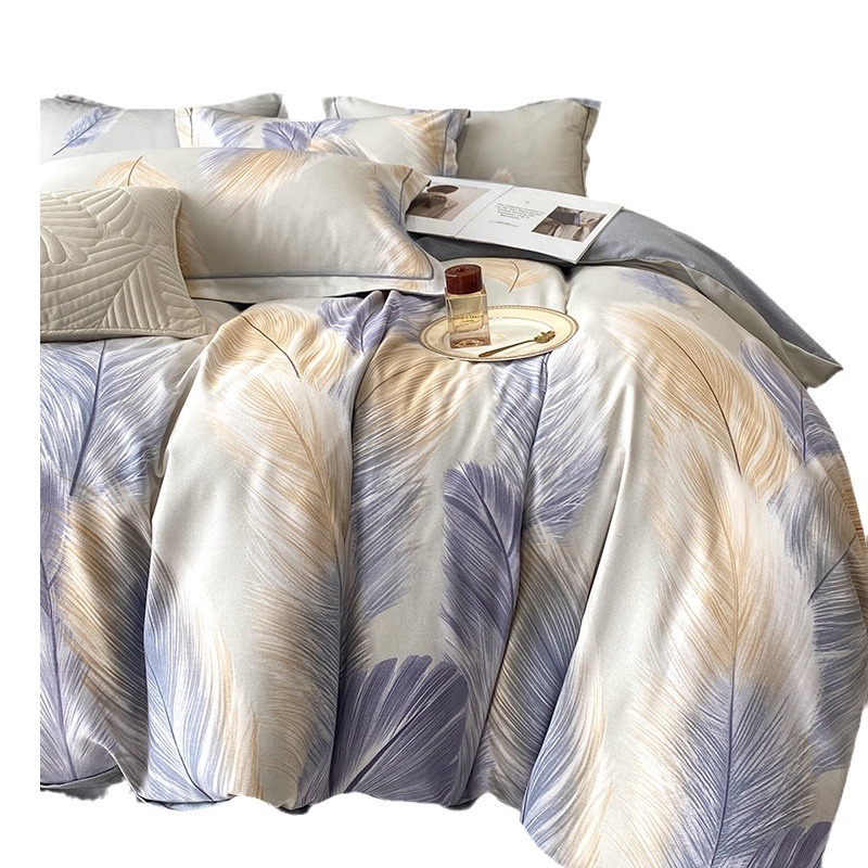 Nuevo juego de cuatro piezas de lana gruesa y cepillada, ropa de cama de edredón de impresión de lujo ligero para el hogar, ropa de cama de otoño e invierno al por mayor