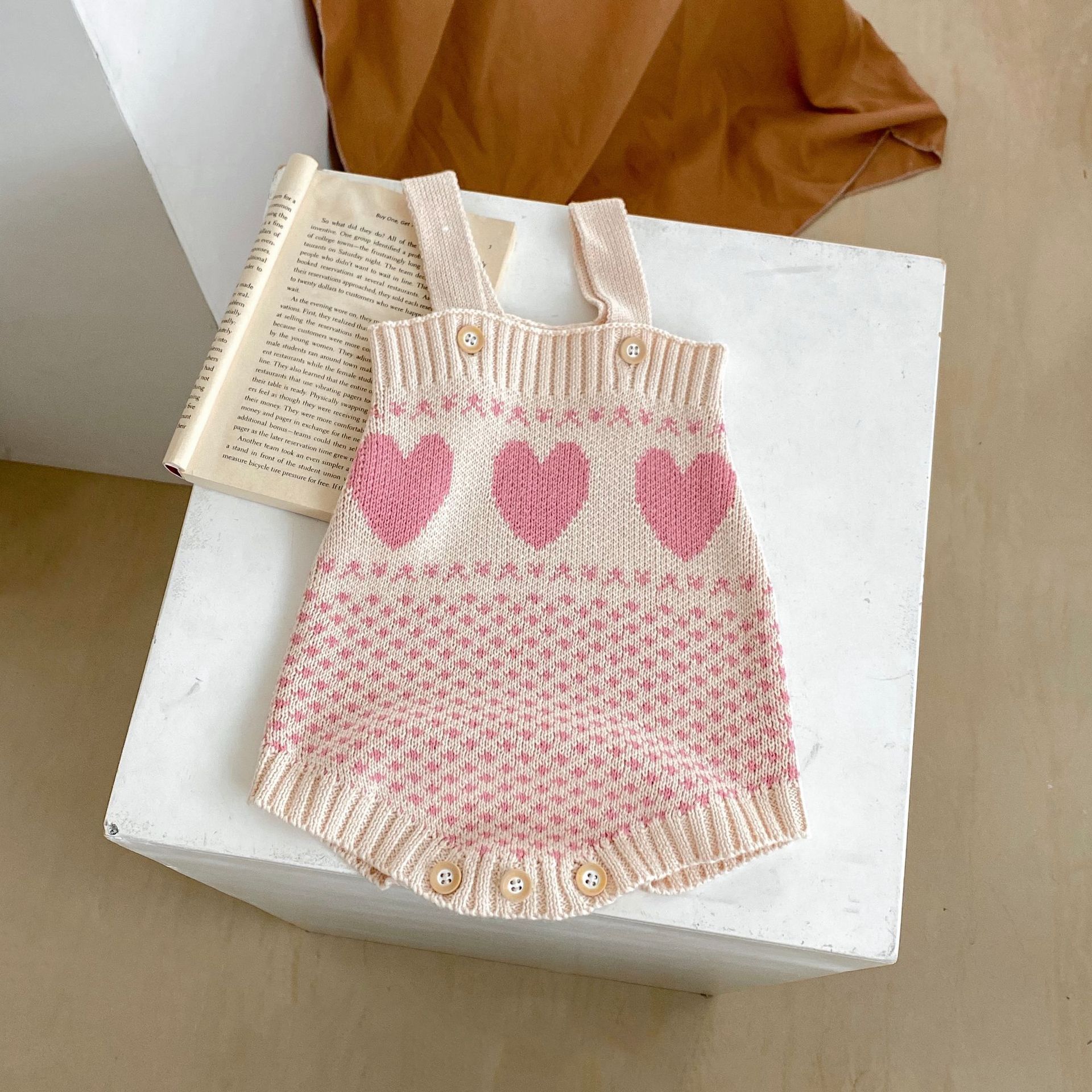 Kannerkleeder 2024 Hierscht nei Damen Schatzpullover Häerz Jacquard Zwee-Stéck Set, Ronn Hals Jackett+Schëller_voghion.com