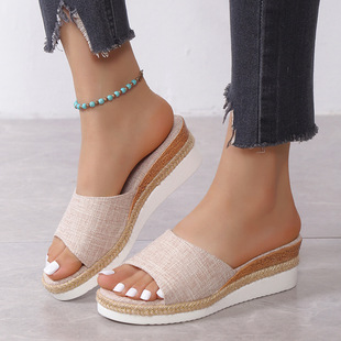 Hemp Rope Casual Women's 2024 Summer Foreign Trade Wedge plus size European and American Sandals and Slippers Platform Shoes