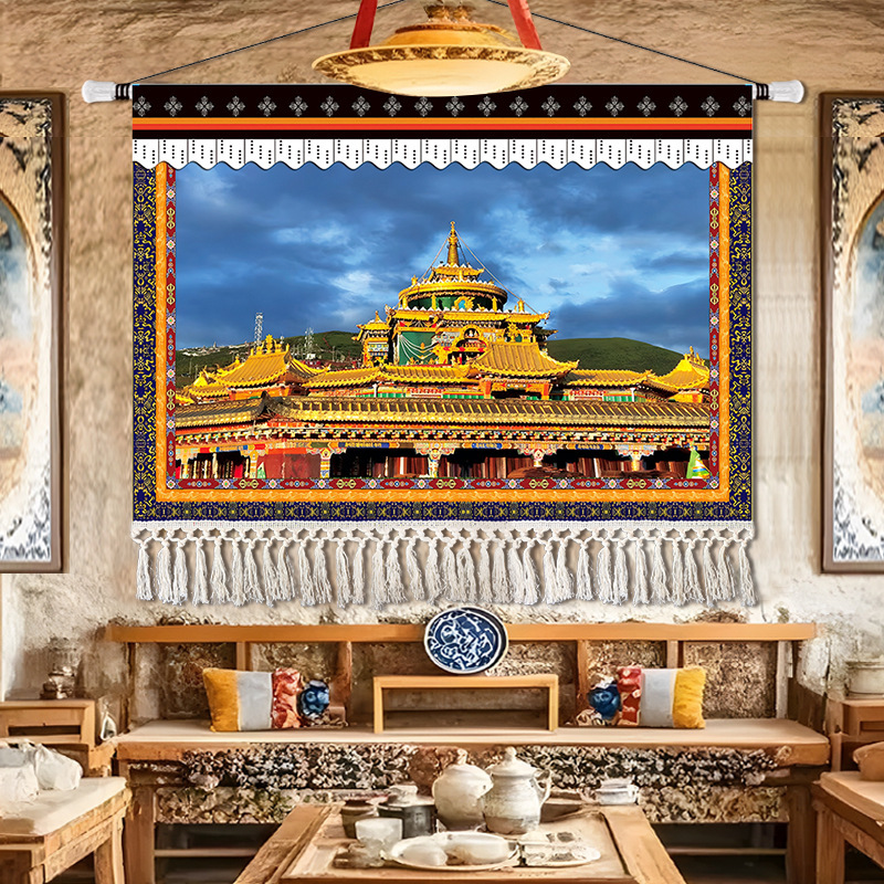 チベット吉祥チベット式布芸掛け絵四瑞長寿象掛け玄関仏堂通路背景装飾タペストリー|undefined