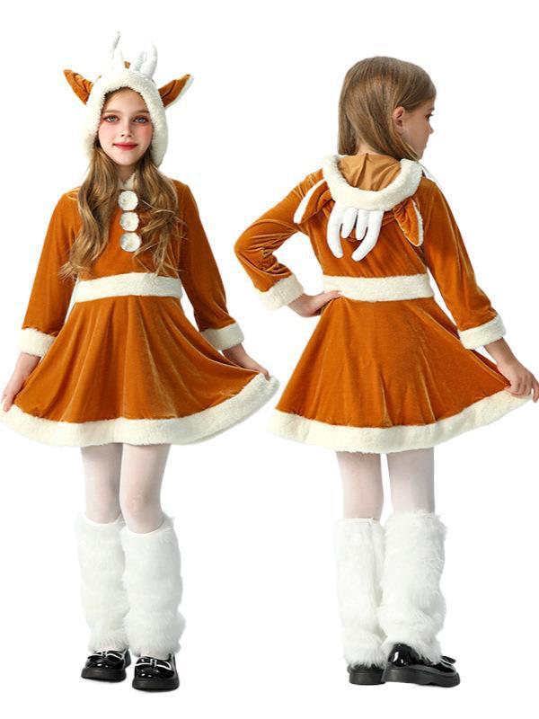 2025年クリスマス子供服、エルク柄ワンピース、クリスマス子供服、女の子、ベビー、サンタクロース、長袖、欧米風|undefined