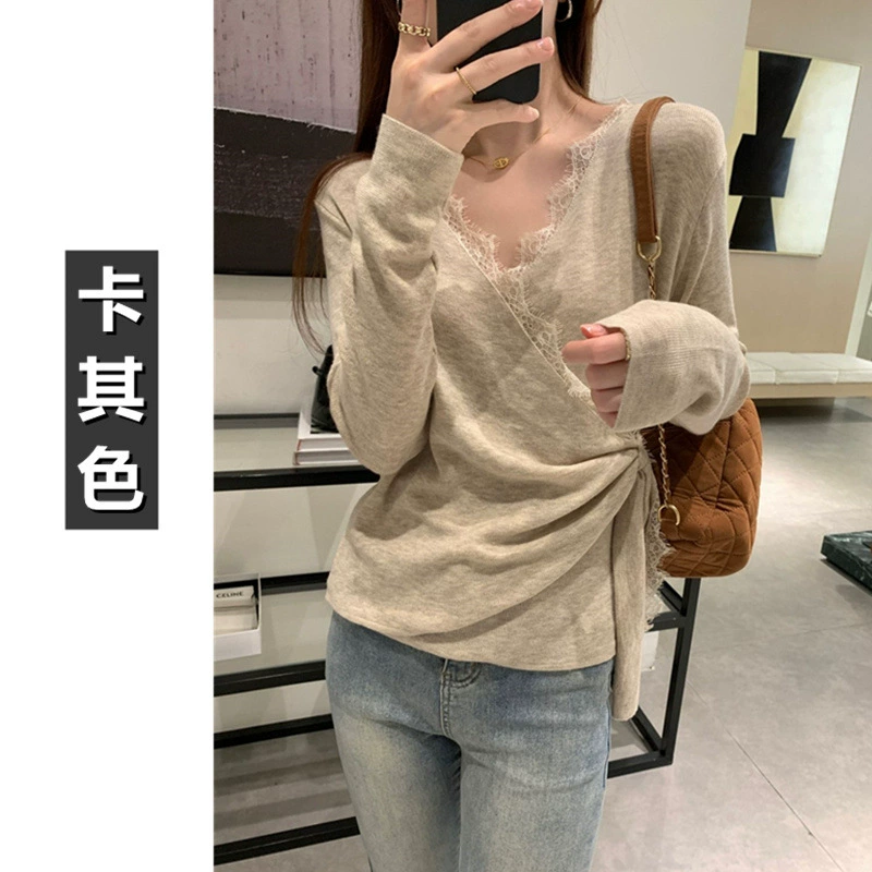 NUNBAI Demi-season lace small design knitted long-sleeve, Korean style, trend of season