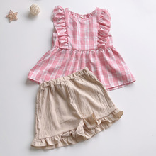 特价日单童装110-130女孩中小童夏季上衣短裤2件套装人造丝薄