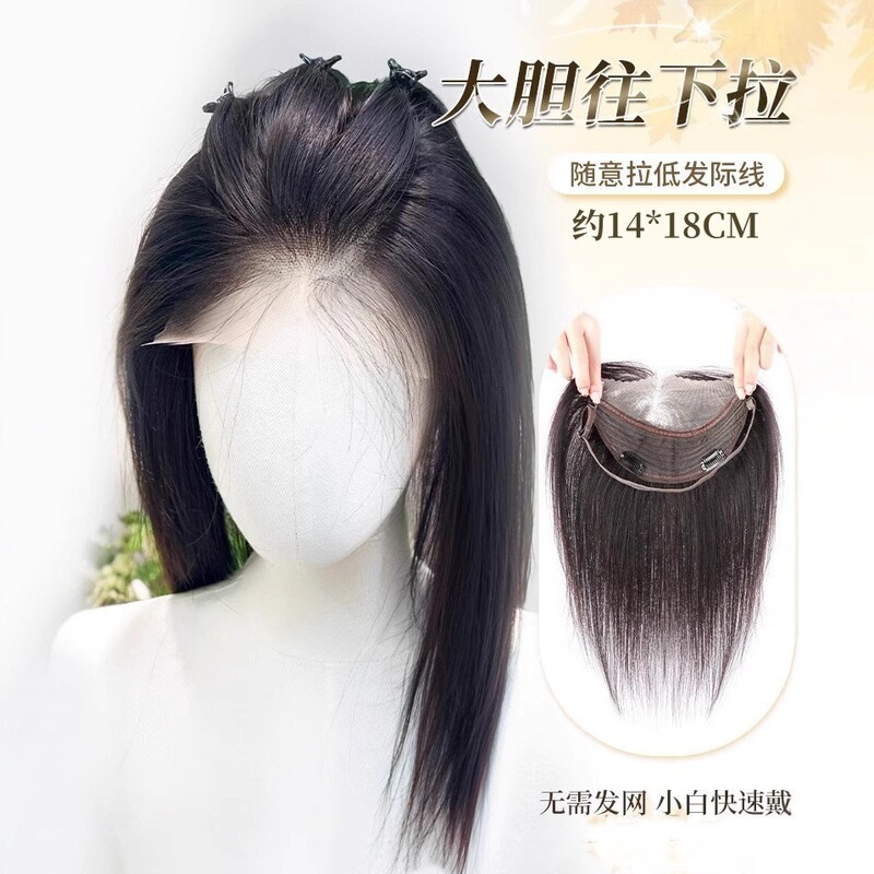 Lace Net No Need to Wear Hair Net Wig for Women to Increase Hair Volume on Top of Head, Real Hair on Forehead, Fluffy and Traceless to Cover White Hair
