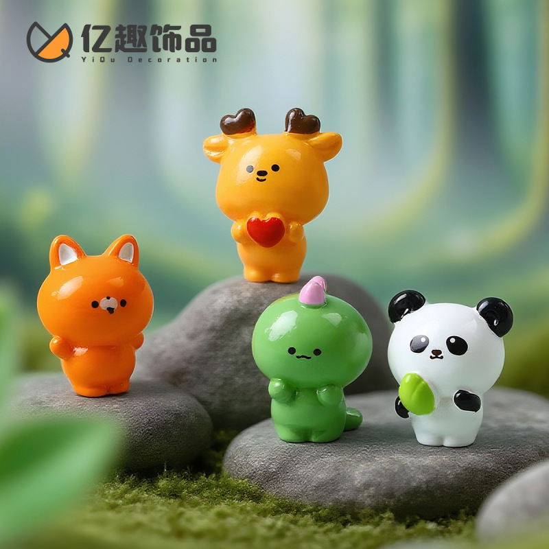 创意卡通小恐龙熊猫萌粒公仔 diy装饰品配件汽车载桌面树脂摆件|undefined