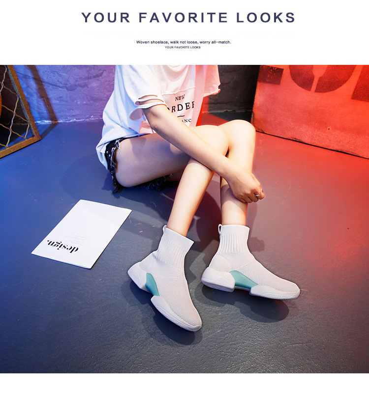 Elastic sock shoes women's 2022 spring new INS influencer Korean version of ulzzang casual sneakers flying woven sock boots_voghion.com