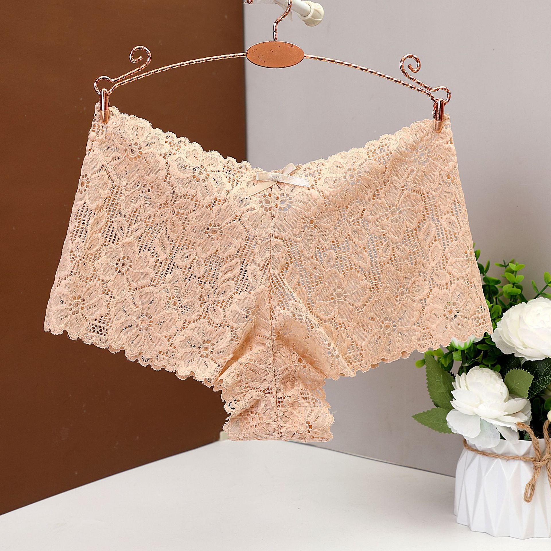 Calzoncillos boxer de encaje para mujer calzoncillos sexy jacquard hueco mujeres puro deseo ropa interior anti-caída bragas de fondo mujeres 6838