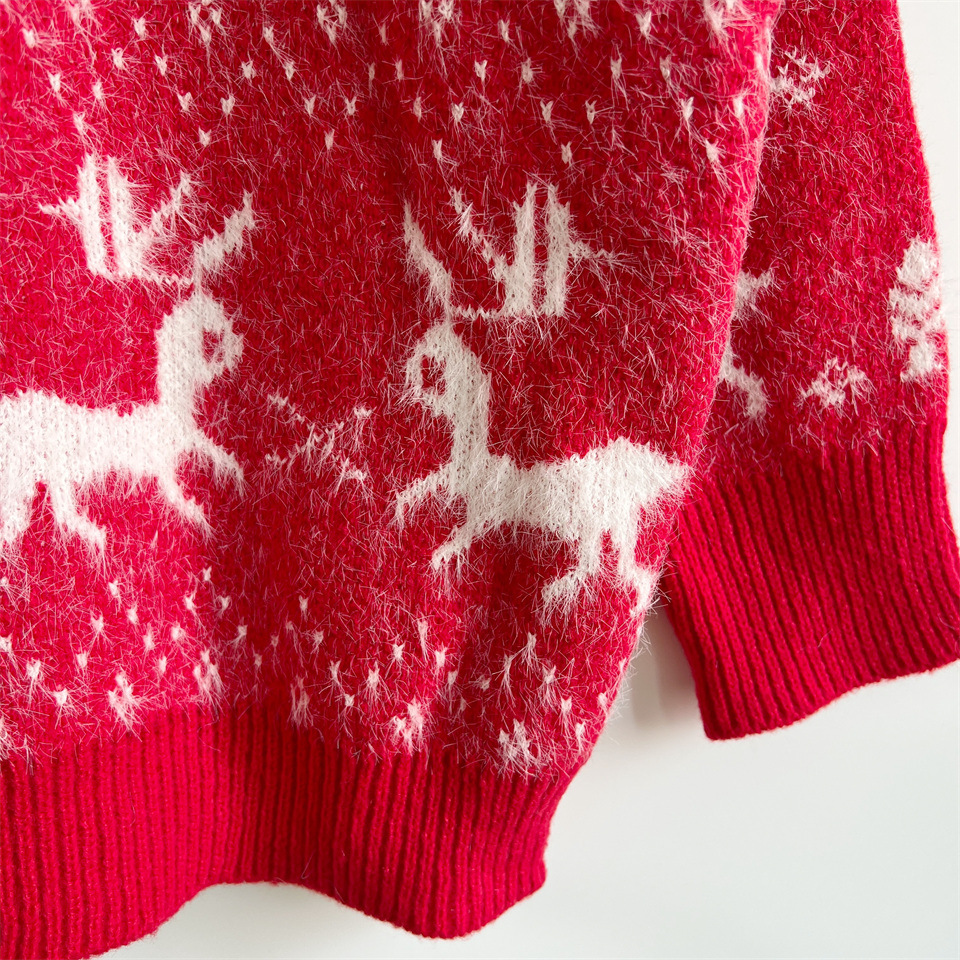 Damen Weihnachtspullover Mit Schal Im Rentier- Und Schneeflockenmuster_voghion.com
