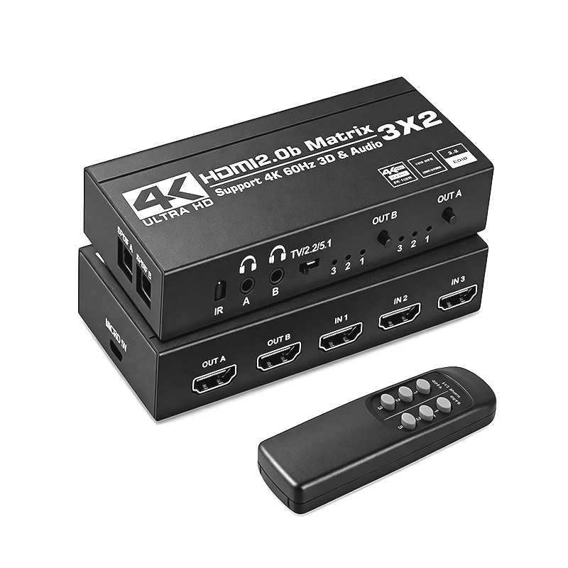 HDMI2.0 Matrix矩阵3X2带双音频 HDMI矩阵3进2出4K/60HZ HDCP2.2