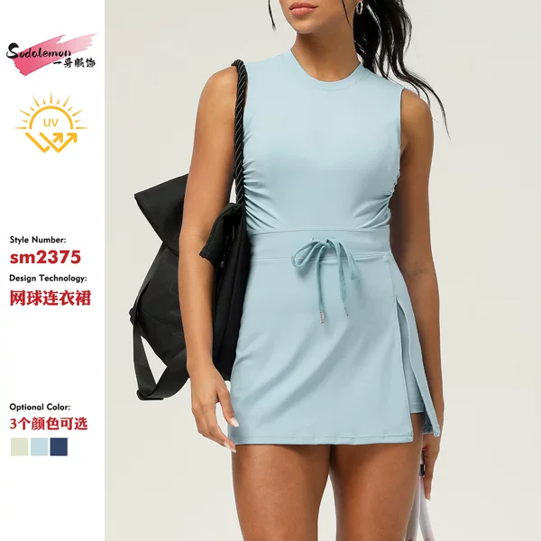 European and American New Summer Cool Sports Dress Casual Fitness Backless Dance Yoga Tennis Dress Cross-Border Ready Stock