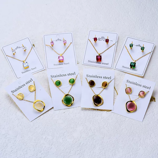 New European and American cross-border necklace set with unique gemstone design earrings, versatile and simple necklace, jewelry factory