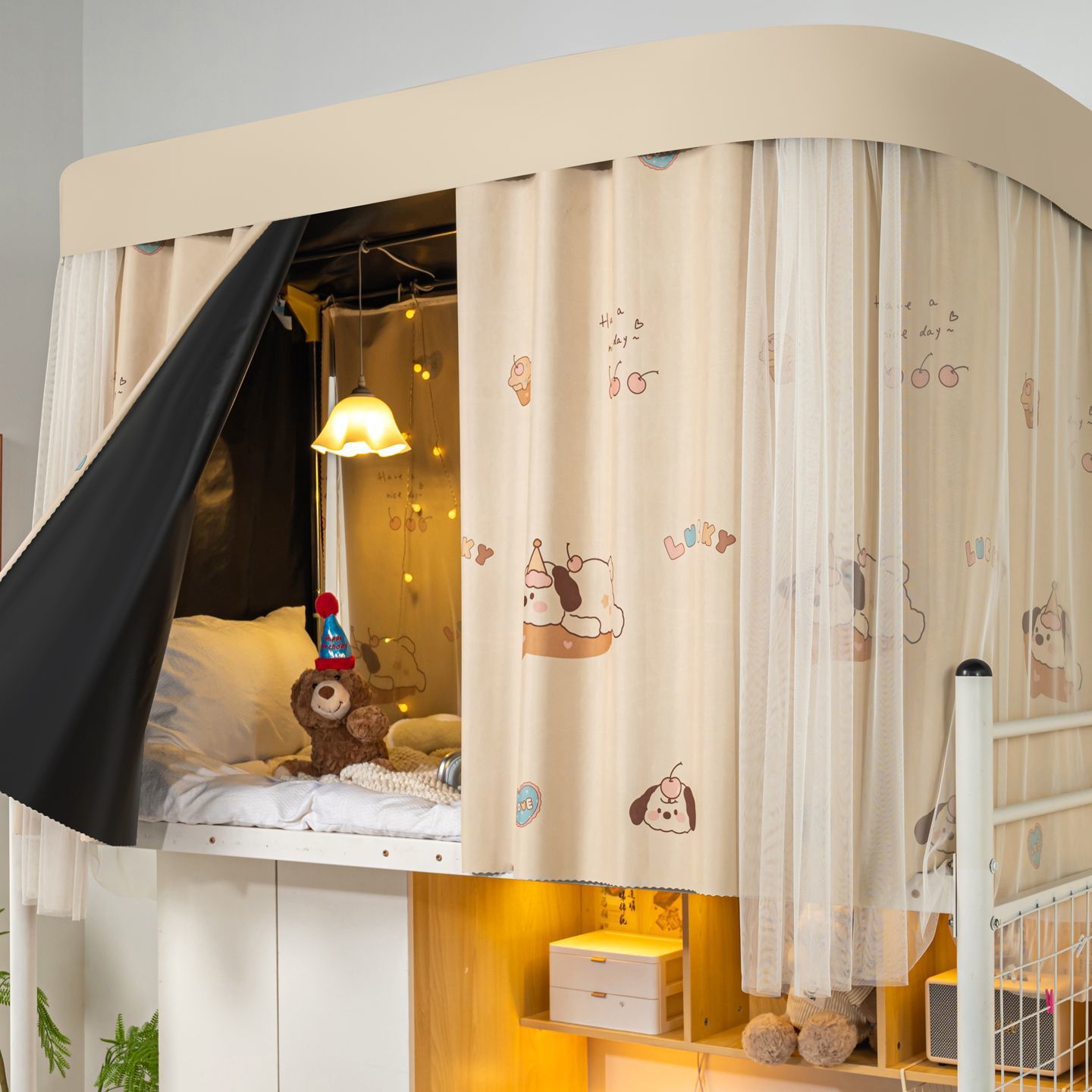 dormitorio de estudiantes universitarios en forma de U cortina de cama colocada en la pista dormitorio de estudiantes de secundaria soporte retráctil cortina de cama de guía de sombra completa