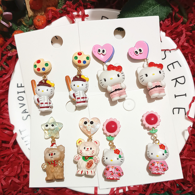 Cross-Border Ins Cute Baseball Kt Cat Taekwondo Kimono Cat Biscuit Bear Funny 925 Silver Cartoon Earrings for Women