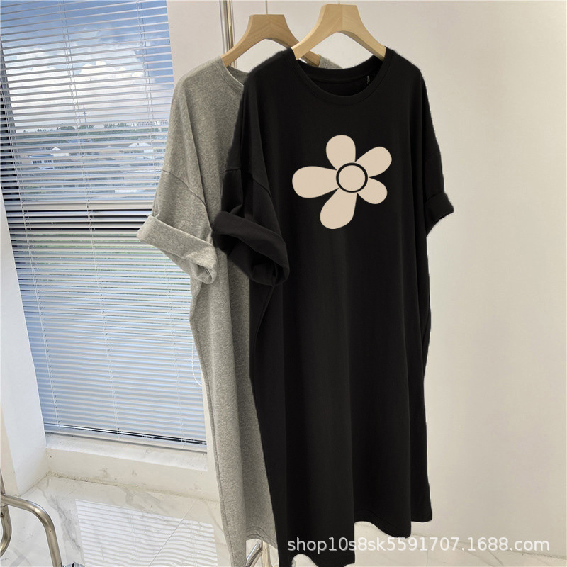 Over-the-knee Long dress Women's Loose plus size 2025 Summer New T-shirt Short-sleeved Fat Girl Grey Skirt Women Over-the-knee Long dress Women's Loose plus size 2025 Summer New T-shirt Short-sleeved Fat Girl Grey Skirt Women