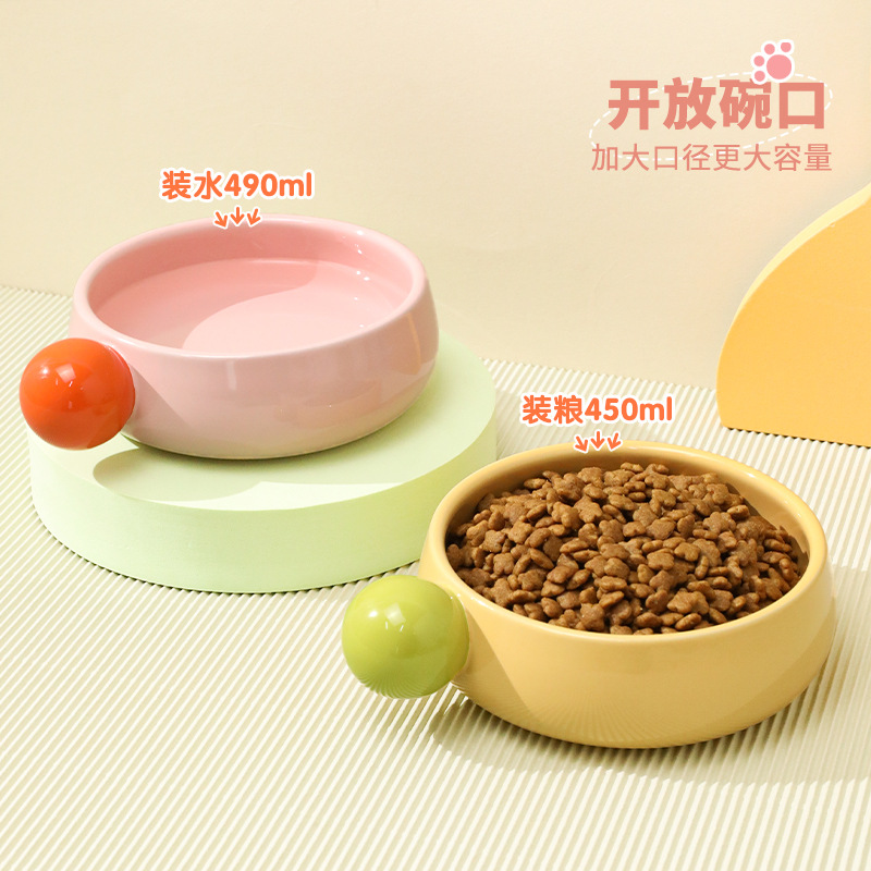 Cuenco de cerámica de frijoles de azúcar, gato, mascota, un solo tazón, barbilla anti-negra, gran calibre, canina para mascotas, tazón de cerámica para gatos, tazón doble