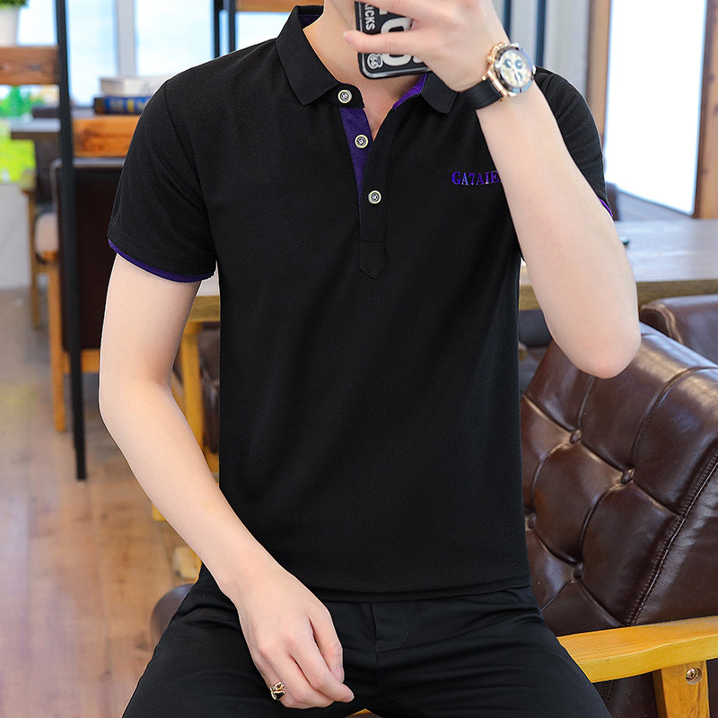 Camiseta de manga corta de los nuevos hombres del verano camiseta de color sólido Camiseta estilo coreano solapa media manga de algodón camiseta de polo delgada