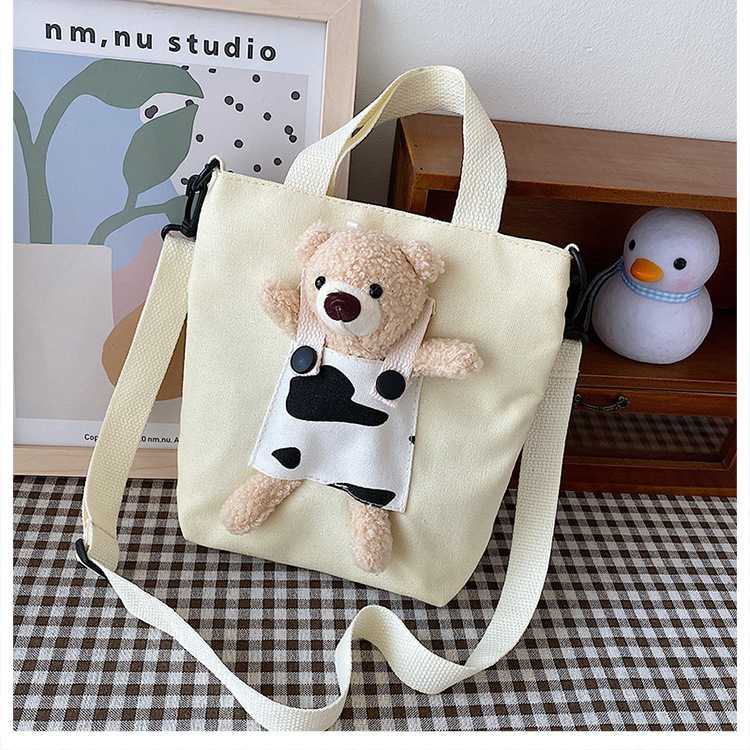 Japanese-style InS-style cute cartoon bear doll, girl student canvas crossbody bag, funny and unique single-shoulder bag undefined