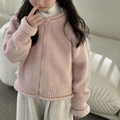 秋冬季新款韩版童装拉链毛衣女童洋气保暖儿童甜美针织衫宝宝上衣