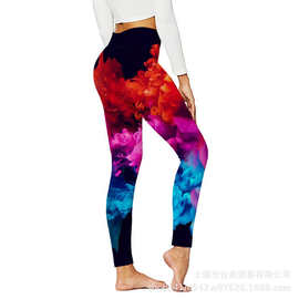 跨境时尚休闲数码印花扎染健身裤瑜伽服运动紧身提臀瑜伽裤