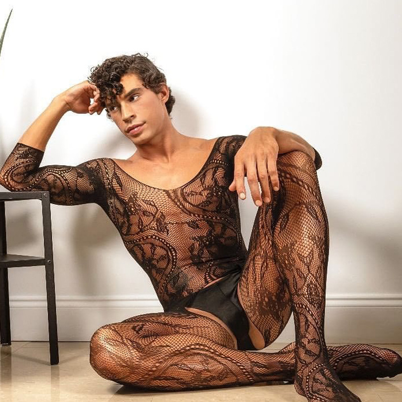 男性の連体ネットの靴下のジャカードのガーターの透かし彫りの男性のねじの高い弾力性は身のネットの服のストッキングの口の前後をつなぎます。