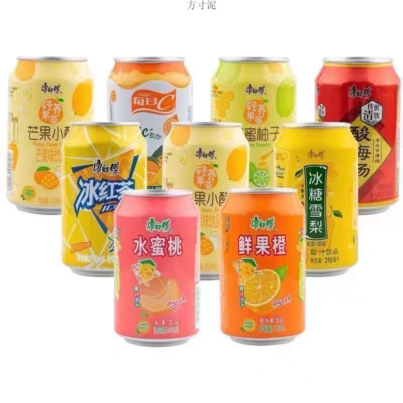 新鲜康师傅饮料310ml24罐整箱装水蜜桃葡萄橙汁芒果小酪鲜果橙厂