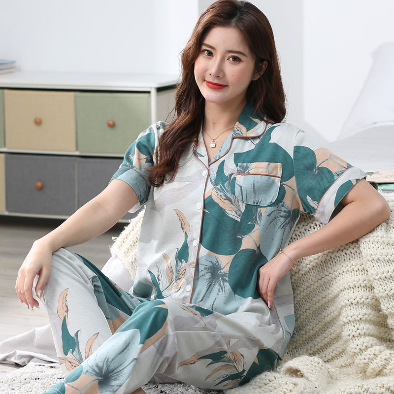100% pijamas de algodón de las mujeres de verano de manga corta pantalones de dos piezas conjunto de ropa de casa de algodón coreano se puede usar