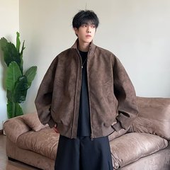 美式复古pu皮外套男百搭宽松立领夹克男潮牌cleanfit高街外套男