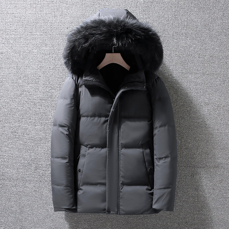 ​​Men's Winter Down Jacket For Mature Gentlemen - 300g 550FP White Duck Feather Coat, Waterproof Slim Fit Short Parka (Black/Grey/Navy, M-4XL)​​_voghion.com