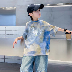 Men's Summer Tie-Dye Ice Silk Short-Sleeve T-Shirt 2024 New Arrival Boys' Summer Top Cool Casual Loose Shirt