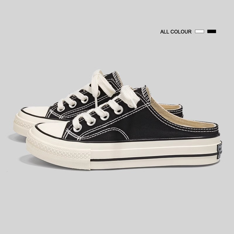 Half-drag canvas shoes for female students Korean-style 2025 new spring and summer slip-on loafers ins trendy cloth shoes without heel
