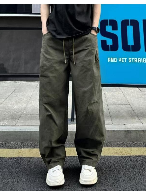 美式复古伞兵工装裤男士春秋季宽松廓形阔腿裤压褶休闲机能长裤潮|undefined