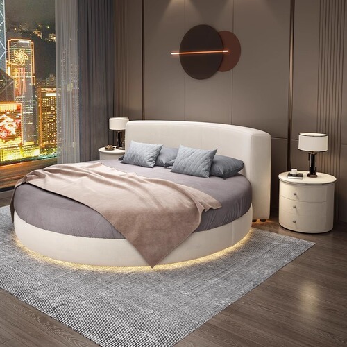 Round Bed Hotel Homestay Princess Erotic Bed Modern Minimalist Large Master Bedroom Leather Bed
